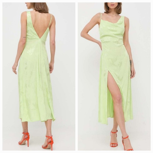 For Love And Lemons Dresses & Skirts - For Love & Lemons Ilana Asymmetrical Neck High Side Slit Satin Midi Slit Dress M